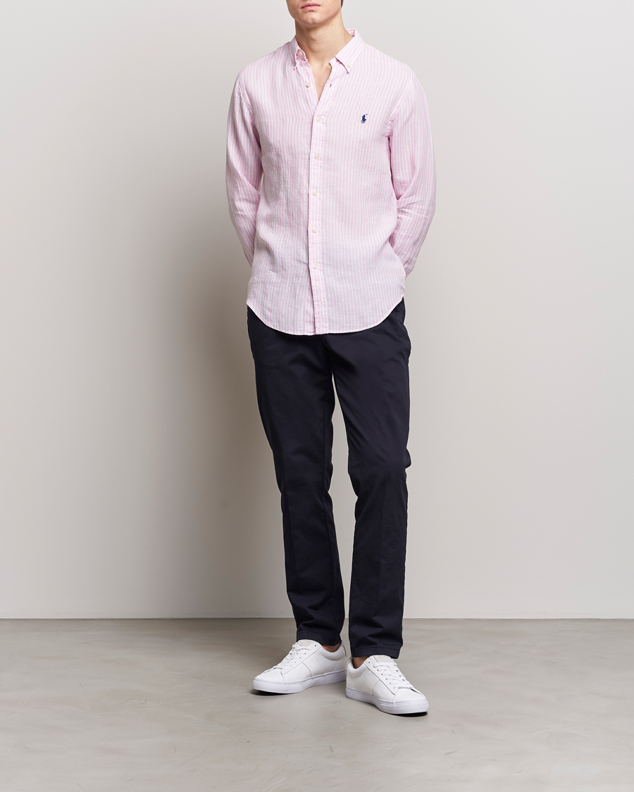 Hombres | Camisas | Polo Ralph Lauren | Slim Fit Striped Button Down Linen Shirt Pink/White
