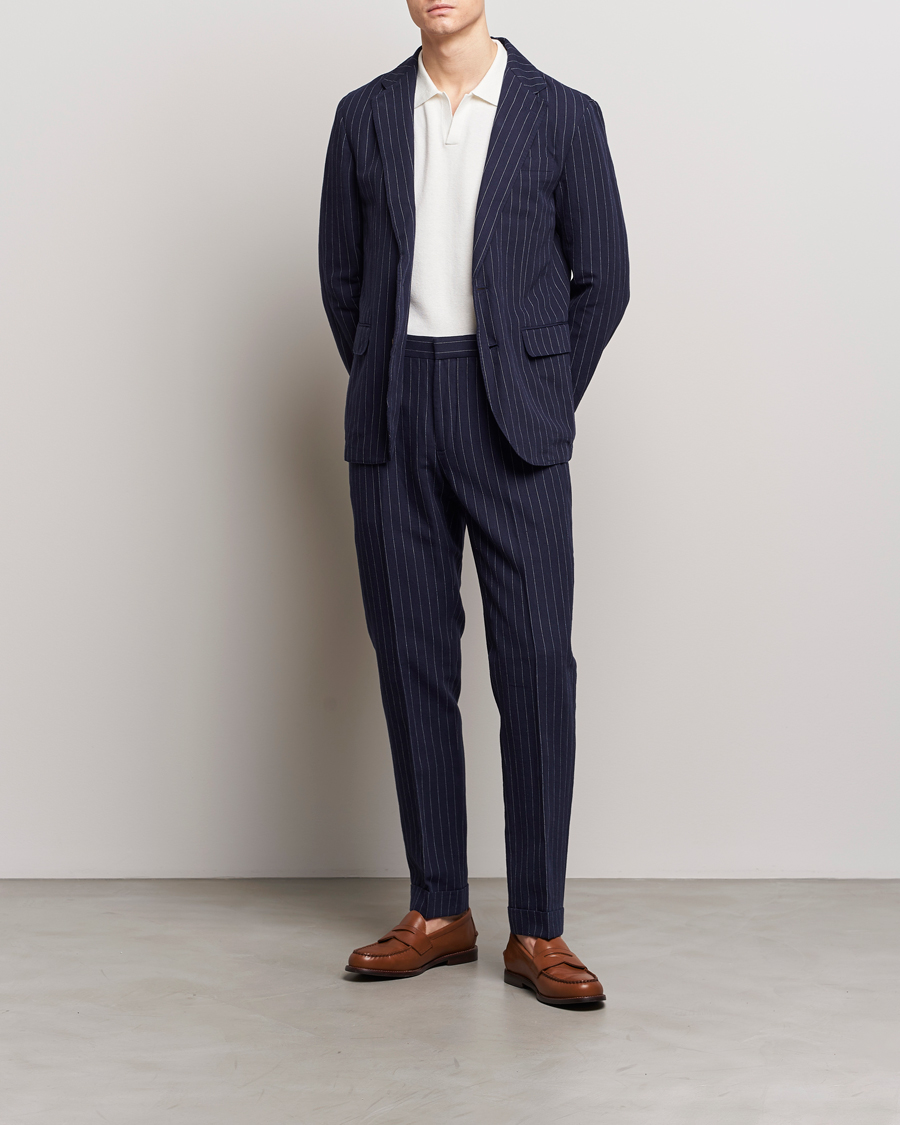 Hombres | Pantalones | Polo Ralph Lauren | Linen Pinstripe Trousers Navy/Cream