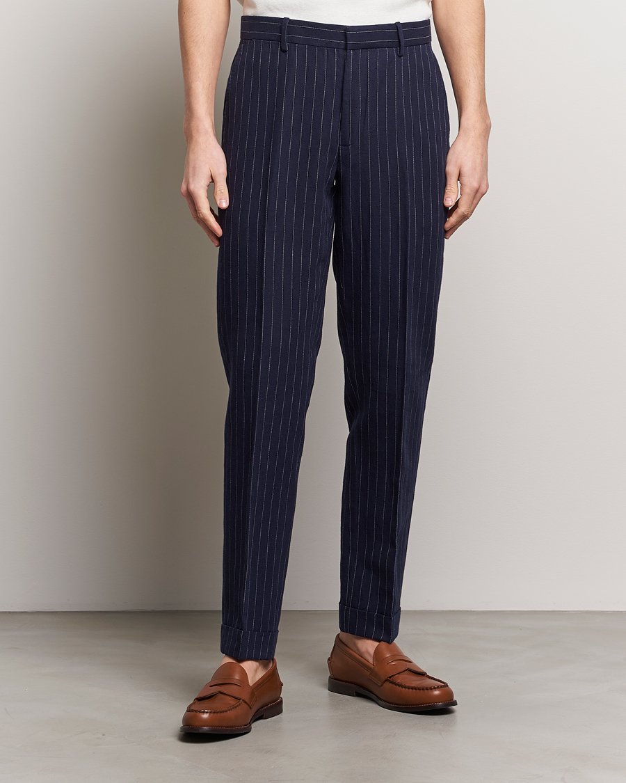 Hombres | Pantalones de traje | Polo Ralph Lauren | Linen Pinstripe Trousers Navy/Cream