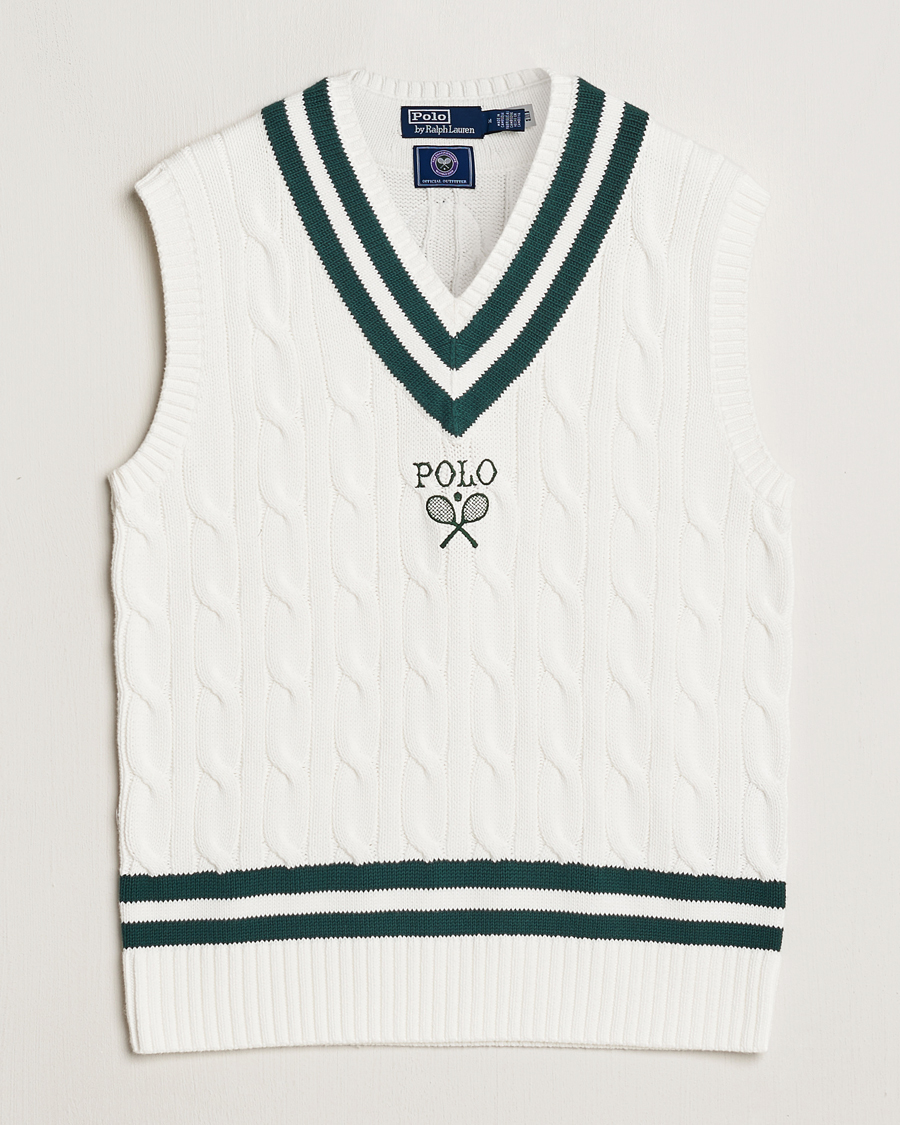 Hombres | Jerséis y prendas de punto | Polo Ralph Lauren | Wimbledon Cricket Vest White/Moss Agate