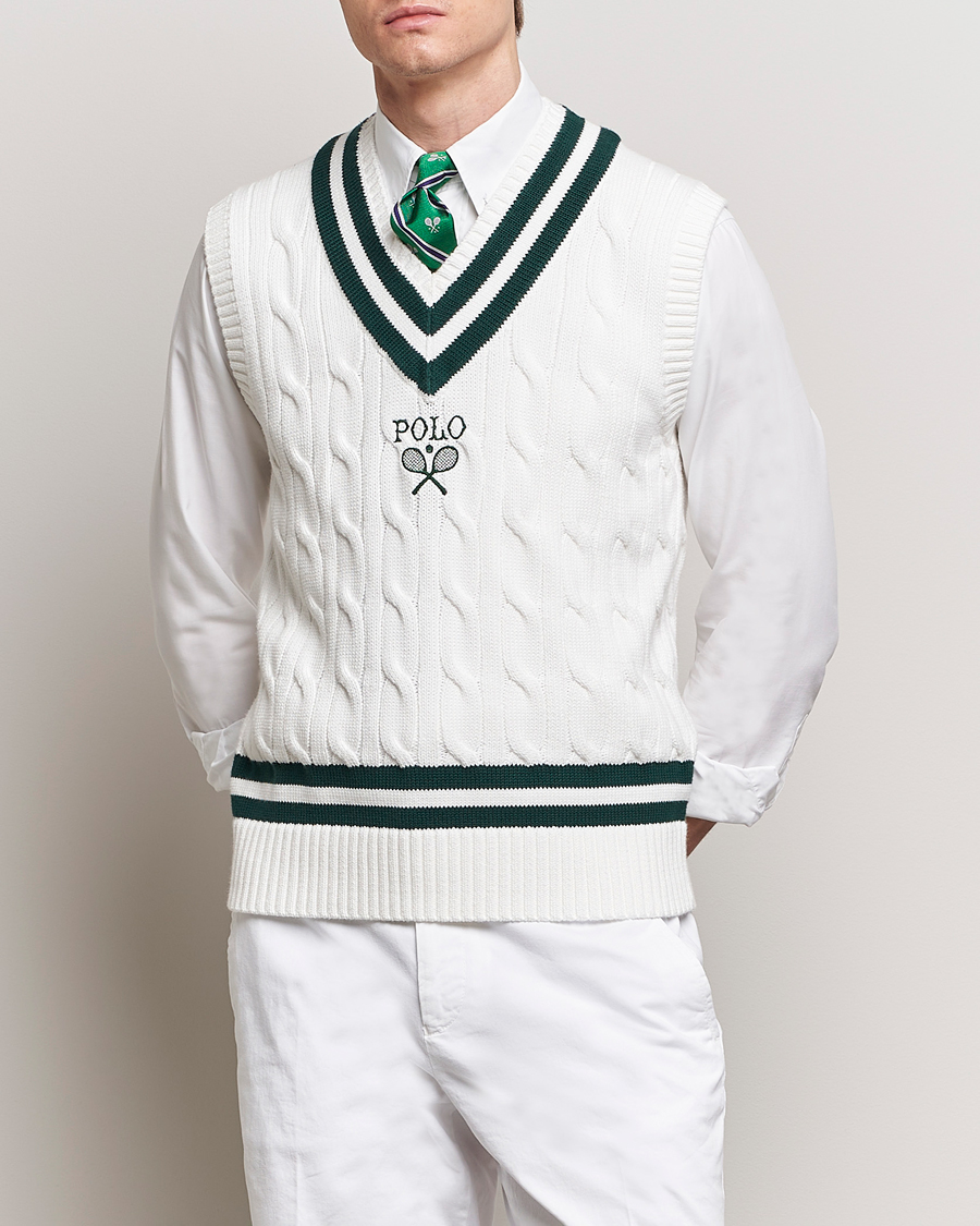Hombres | Jerséis y prendas de punto | Polo Ralph Lauren | Wimbledon Cricket Vest White/Moss Agate