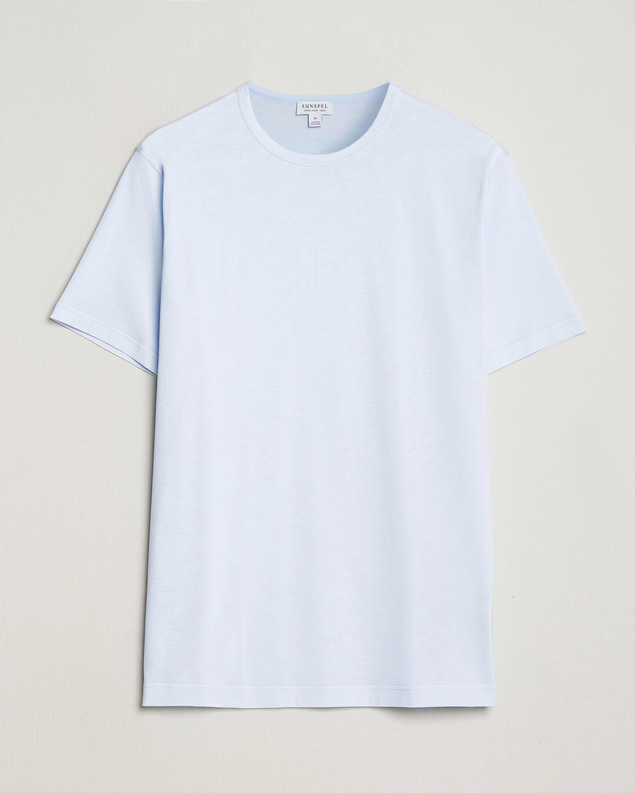 Hombres | Camisetas | Sunspel | Crew Neck Cotton Tee Light Blue