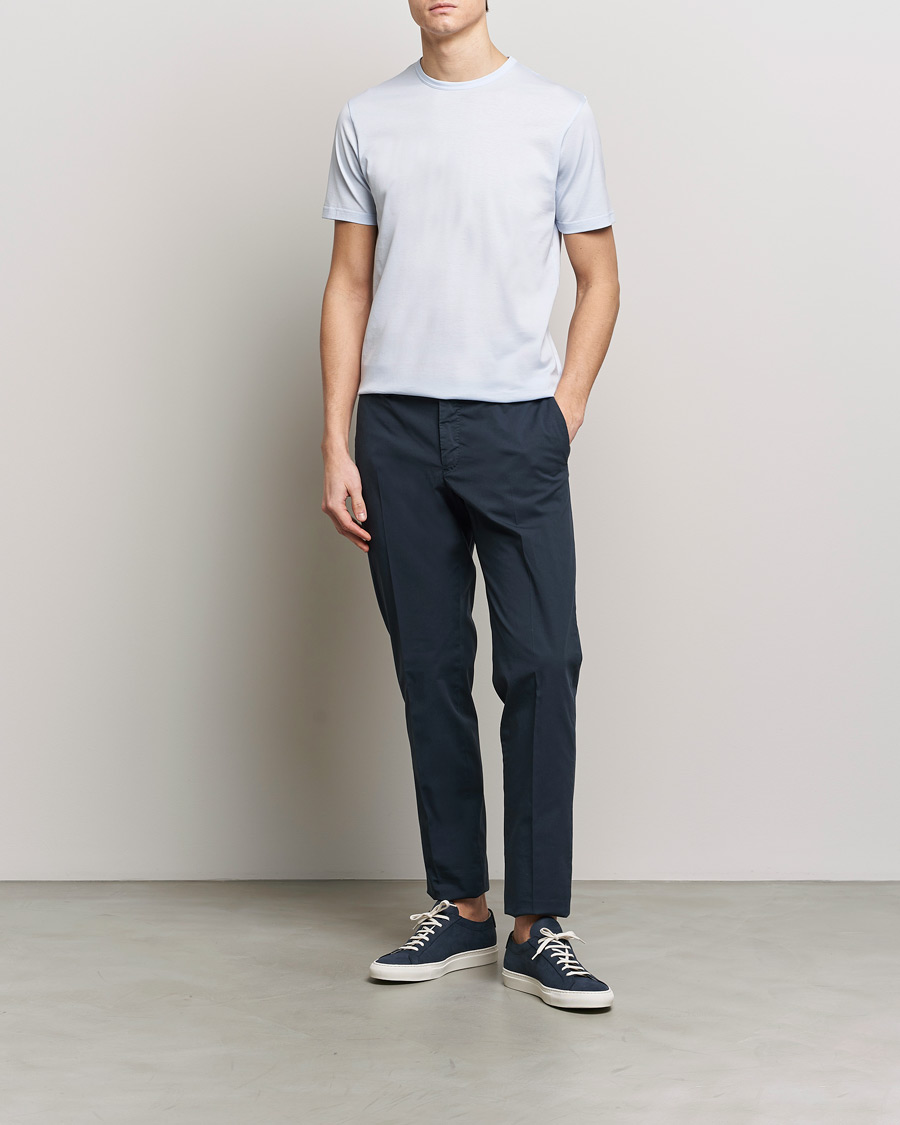 Hombres | Camisetas | Sunspel | Crew Neck Cotton Tee Light Blue