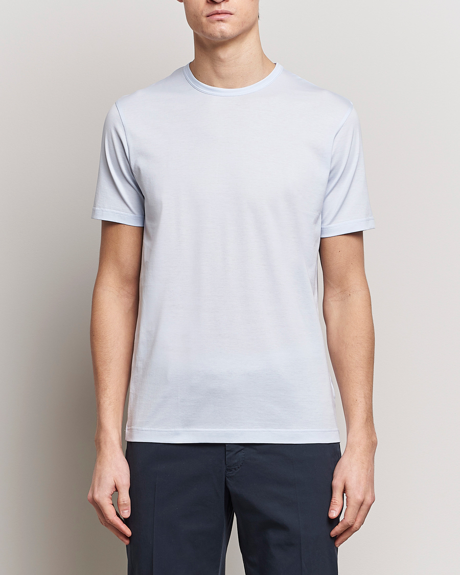 Hombres | Camisetas | Sunspel | Crew Neck Cotton Tee Light Blue