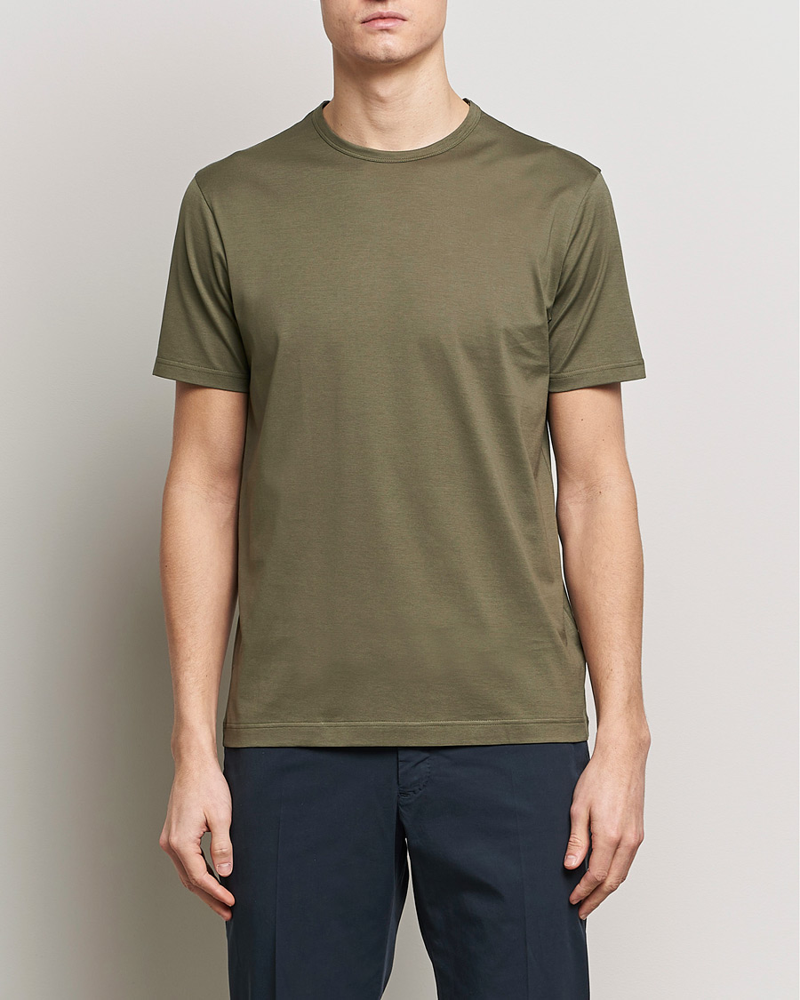 Hombres | Camisetas | Sunspel | Crew Neck Cotton Tee Khaki