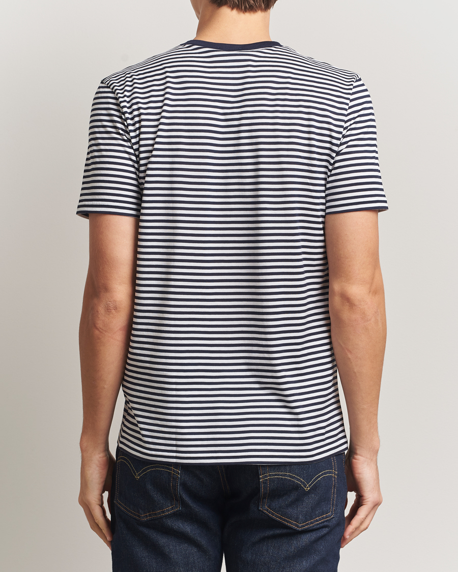 Hombres | Camisetas | Sunspel | Striped Crew Neck Q82 Cotton T-Shirt White/Navy