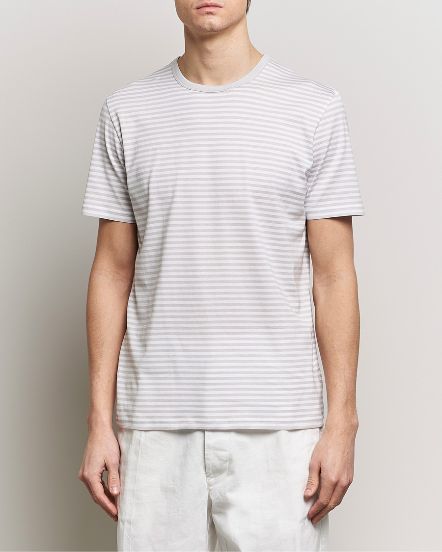 Hombres | Camisetas | Sunspel | Striped Crew Neck Cotton Tee Smoke/White
