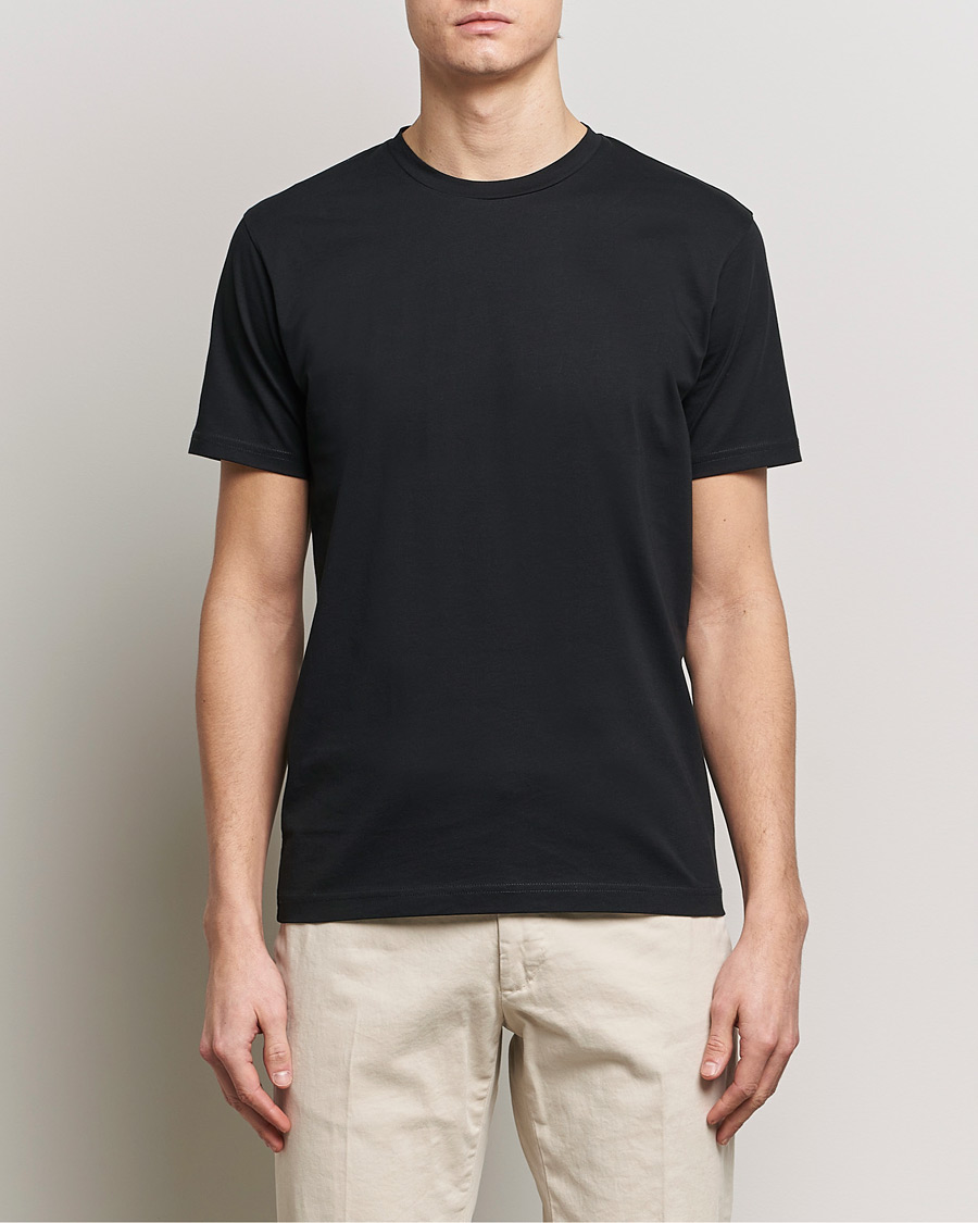 Hombres | Camisetas | Sunspel | Riviera Midweight T-Shirt Black