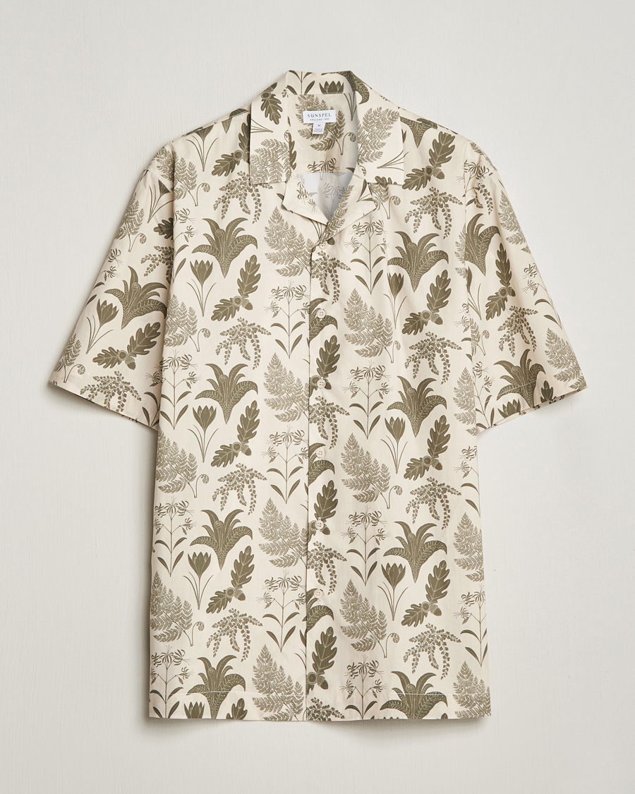Hombres | Camisas | Sunspel | Katie Scott Short Sleeve Printed Resort Shirt Ecru