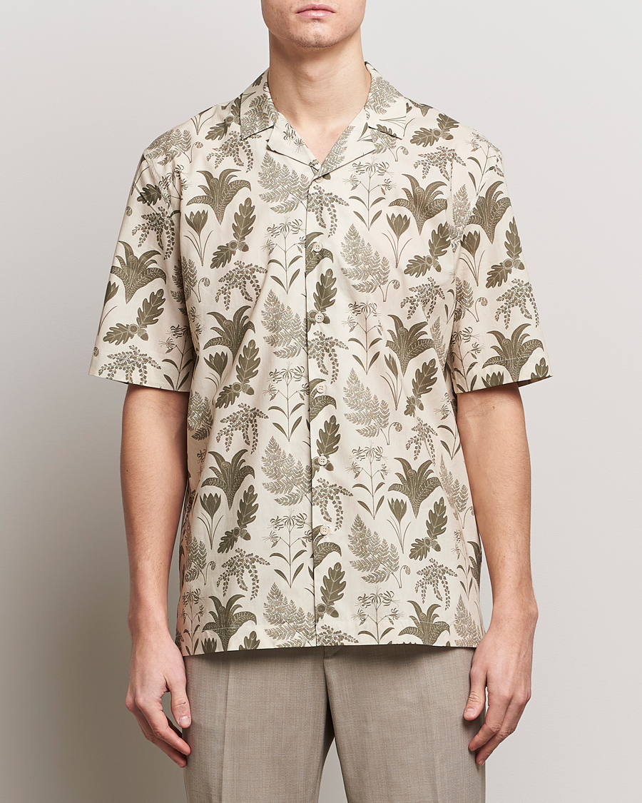 Hombres | Casual | Sunspel | Katie Scott Short Sleeve Printed Resort Shirt Ecru