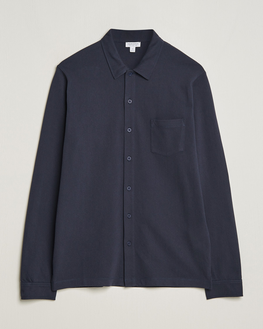Hombres | Camisas | Sunspel | Riviera Long Sleeve Shirt Navy