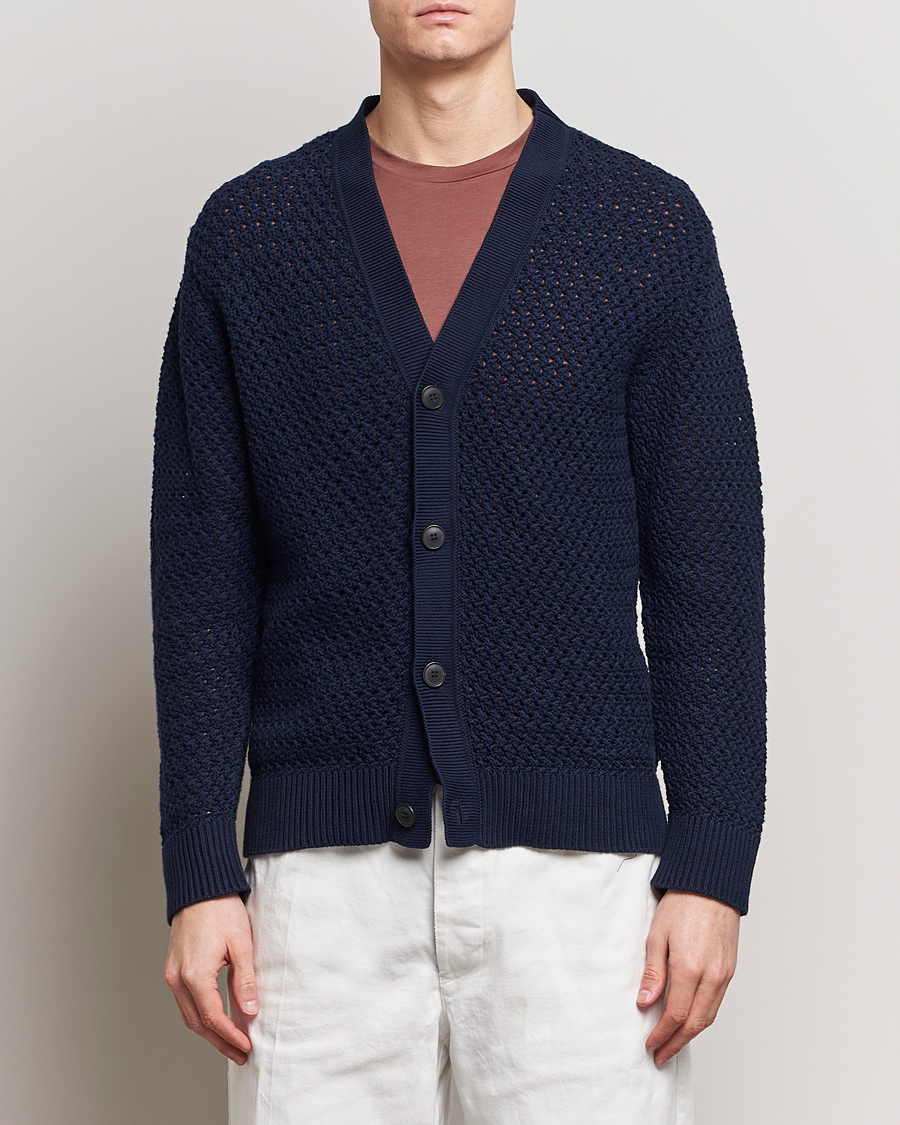 Hombres | Best of British | Sunspel | Chunky Knit Cotton Cardigan Navy
