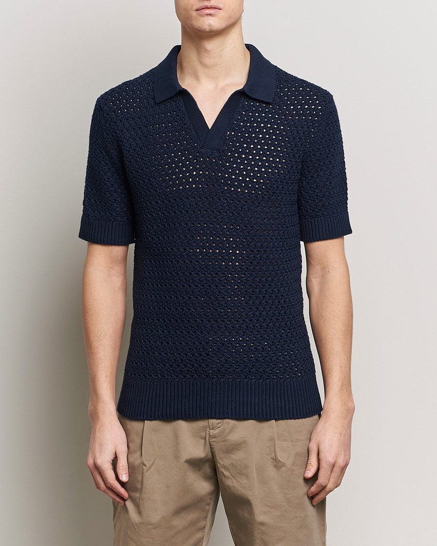 Hombres | Best of British | Sunspel | Chunky Knit Polo Navy
