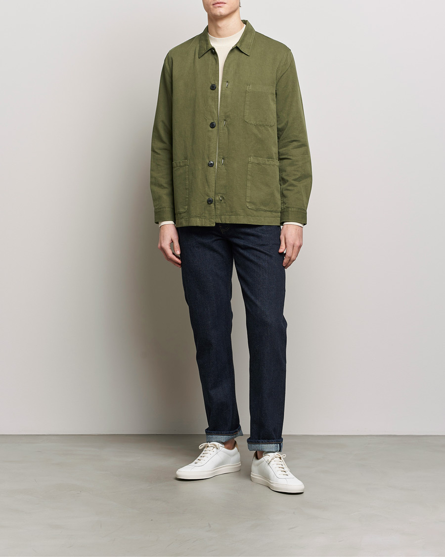 Hombres | Camisas | Sunspel | Twin Pocket Cotton/Linen Jacket Khaki