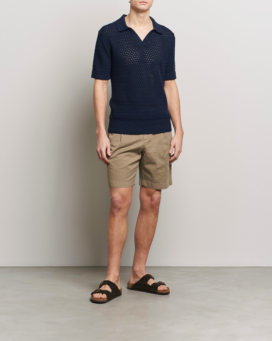 Hombres | Pantalones cortos | Sunspel | Pleated Stretch Cotton Twill Shorts Dark Stone