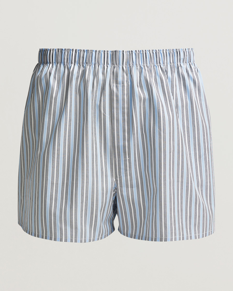 Hombres | Ropa interior y calcetines | Sunspel | Classic Woven Cotton Boxer Shorts Blue Mix Stripe
