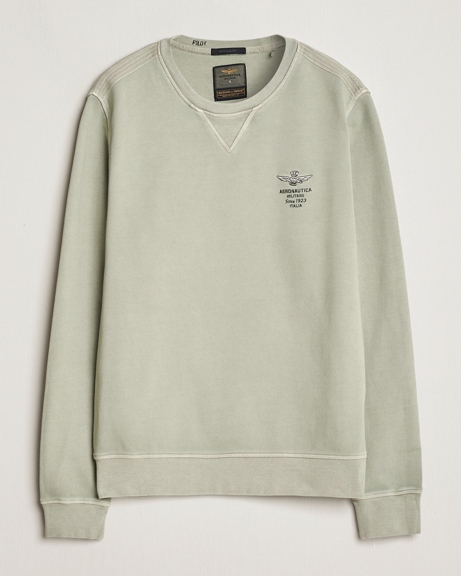 Hombres | Jerséis y prendas de punto | Aeronautica Militare | Washed Crew Neck Sweatshirt Sage Green