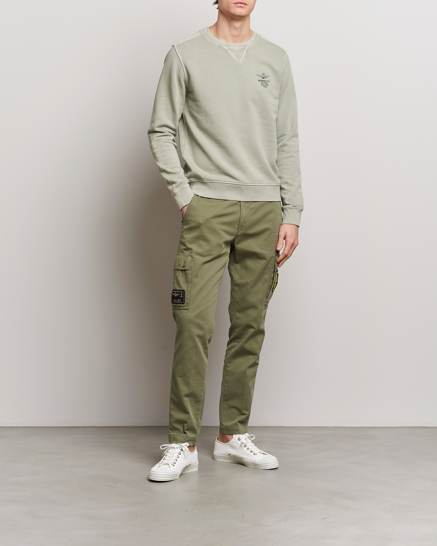 Hombres | Jerséis y prendas de punto | Aeronautica Militare | Washed Crew Neck Sweatshirt Sage Green