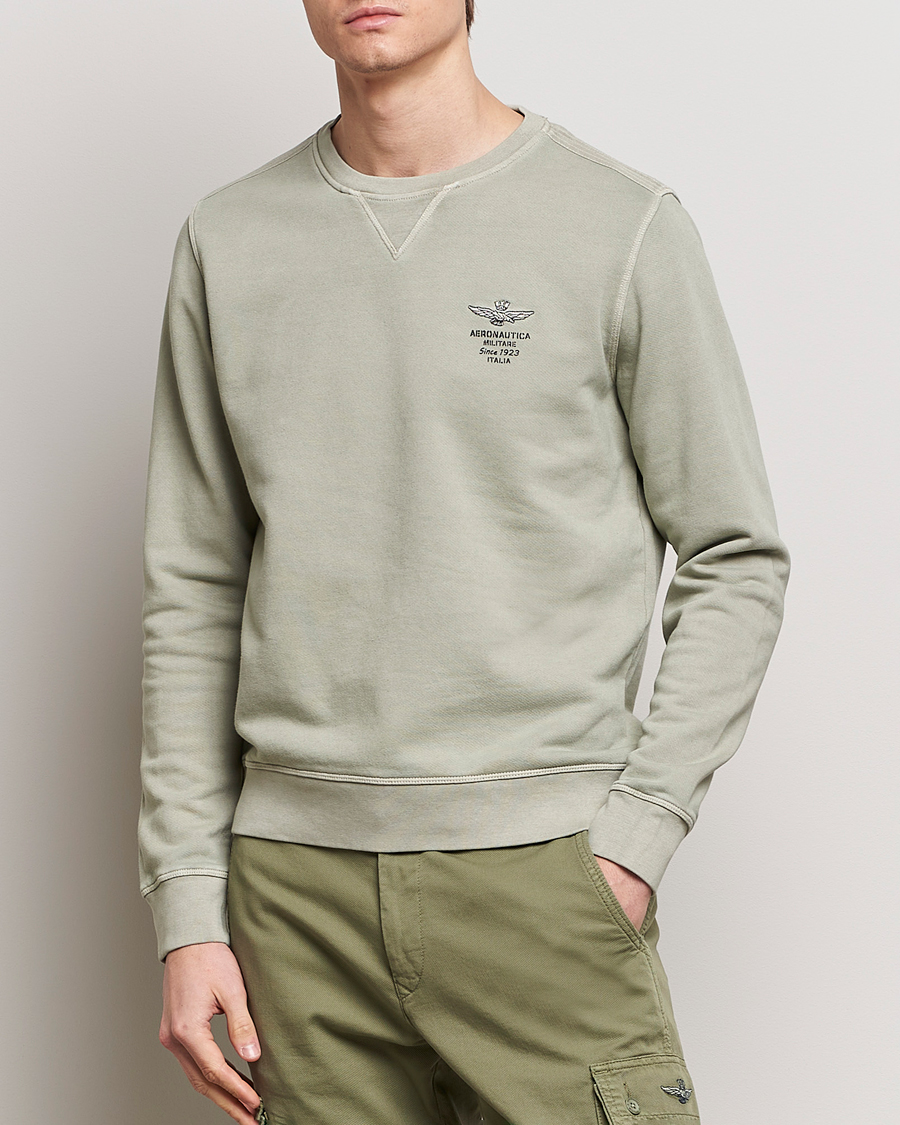 Hombres | Jerséis y prendas de punto | Aeronautica Militare | Washed Crew Neck Sweatshirt Sage Green