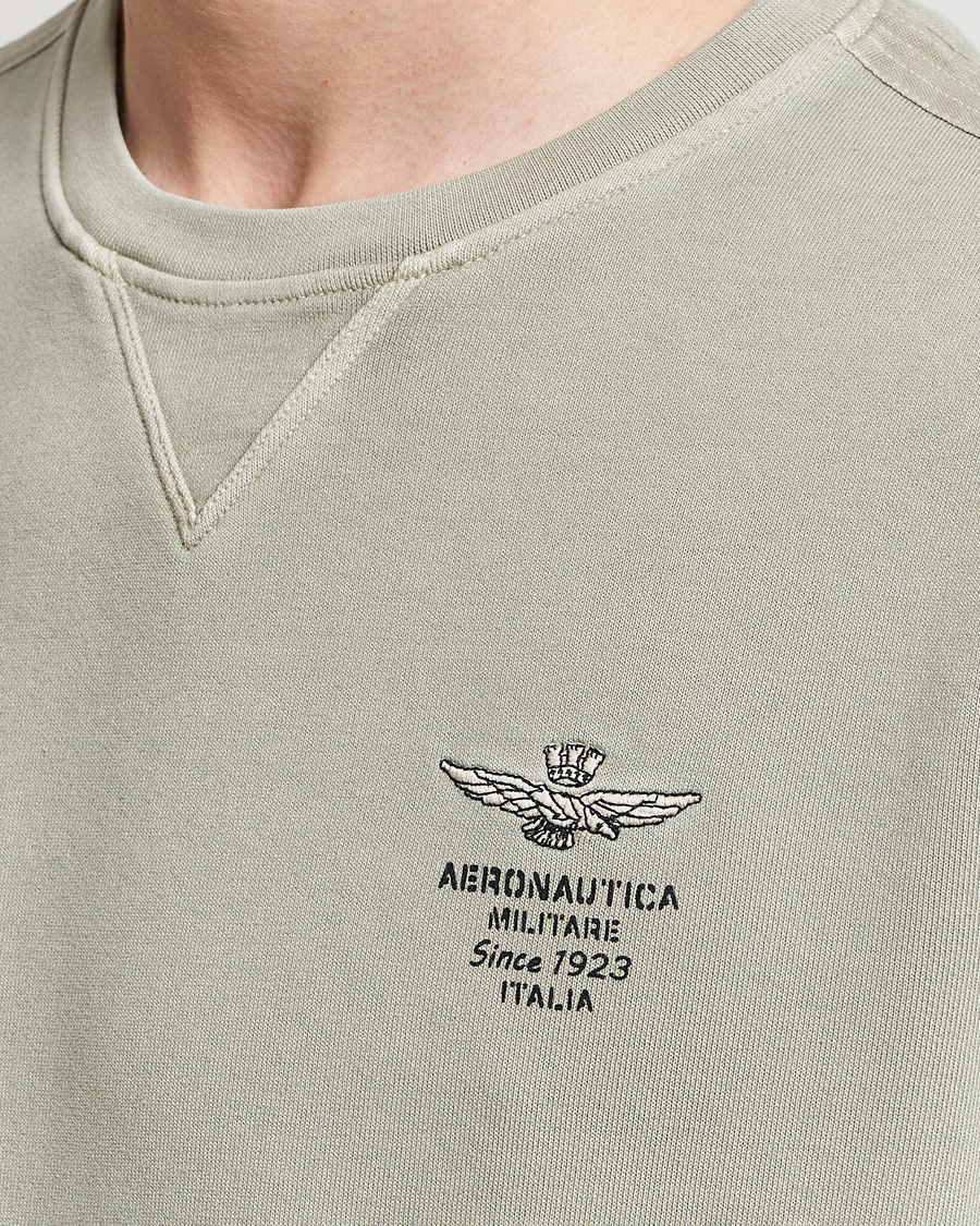 Hombres | Jerséis y prendas de punto | Aeronautica Militare | Washed Crew Neck Sweatshirt Sage Green