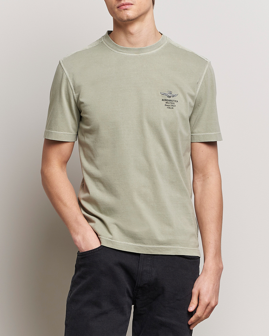 Hombres | Rebajas 30% | Aeronautica Militare | Washed Crew Neck T-Shirt Sage Green