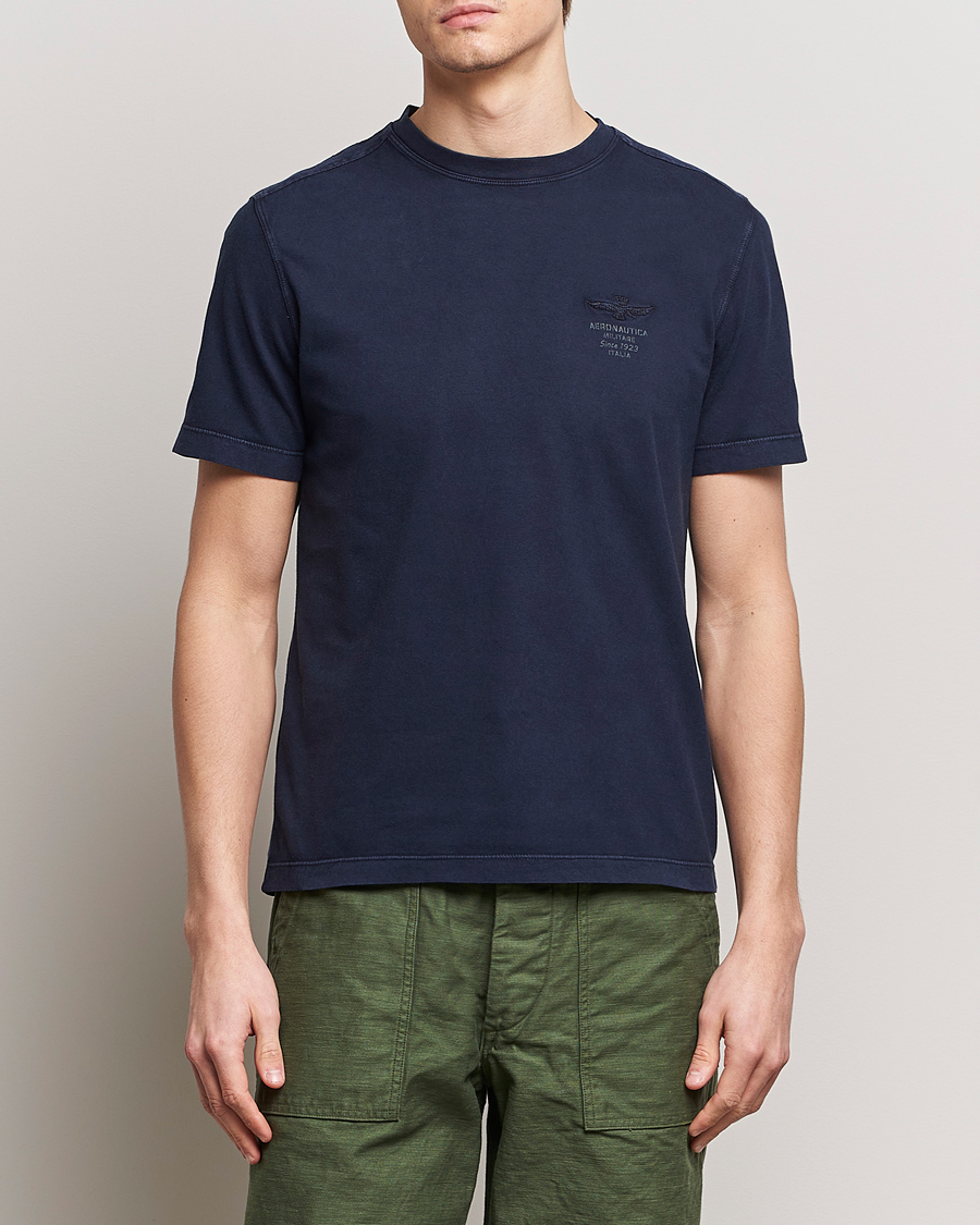 Hombres | Camisetas | Aeronautica Militare | Washed Crew Neck T-Shirt Navy