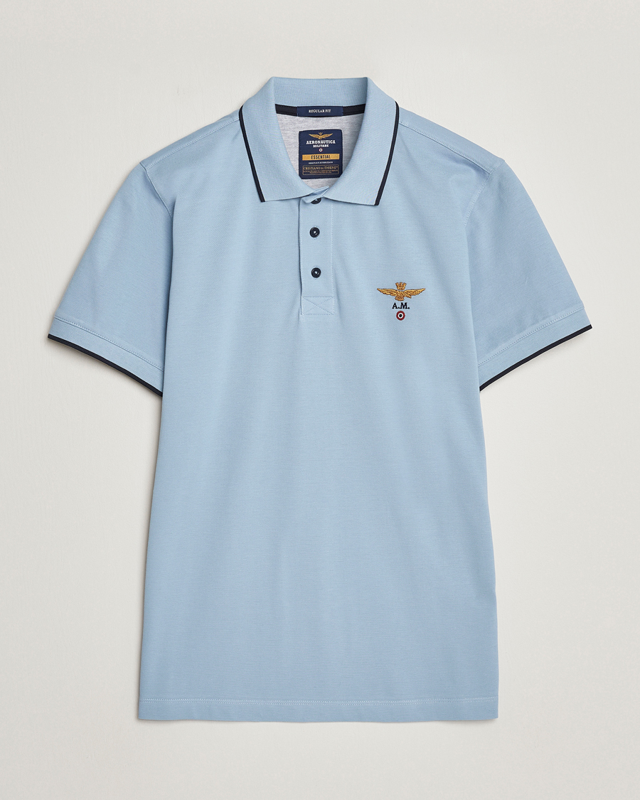 Hombres | Polos | Aeronautica Militare | Garment Dyed Cotton Polo Glacier Blue
