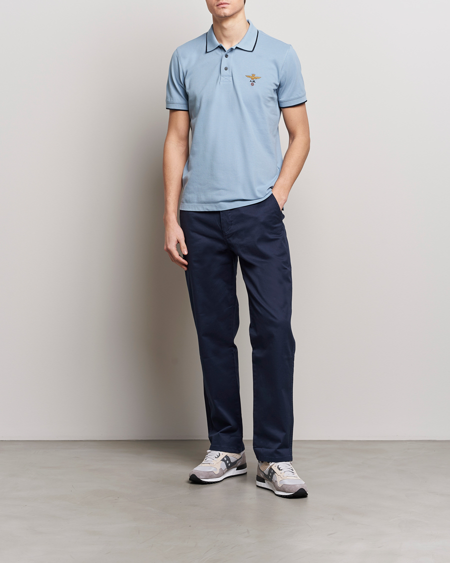Hombres | Polos | Aeronautica Militare | Garment Dyed Cotton Polo Glacier Blue