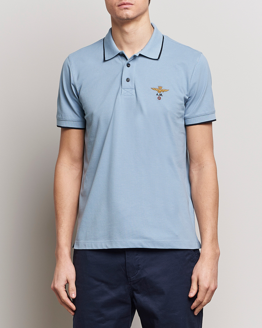 Hombres | Camisas polo de manga corta | Aeronautica Militare | Garment Dyed Cotton Polo Glacier Blue