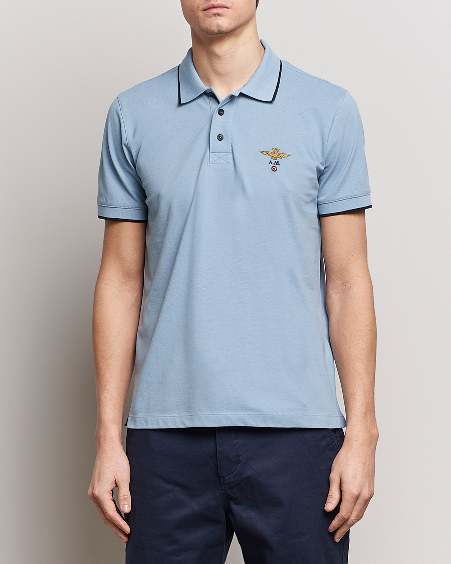 Hombres | Polos | Aeronautica Militare | Garment Dyed Cotton Polo Glacier Blue