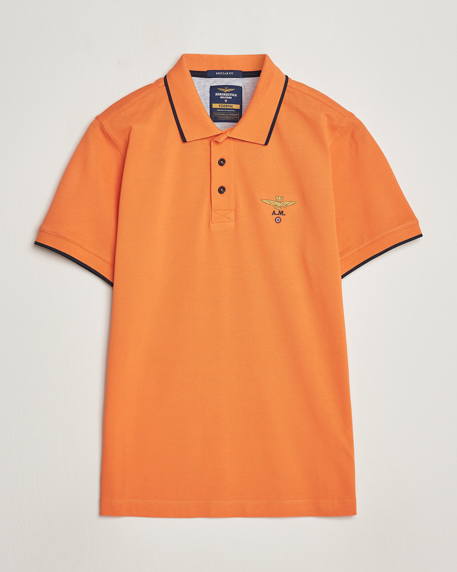 Hombres | Polos | Aeronautica Militare | Garment Dyed Cotton Polo Carrot Orange