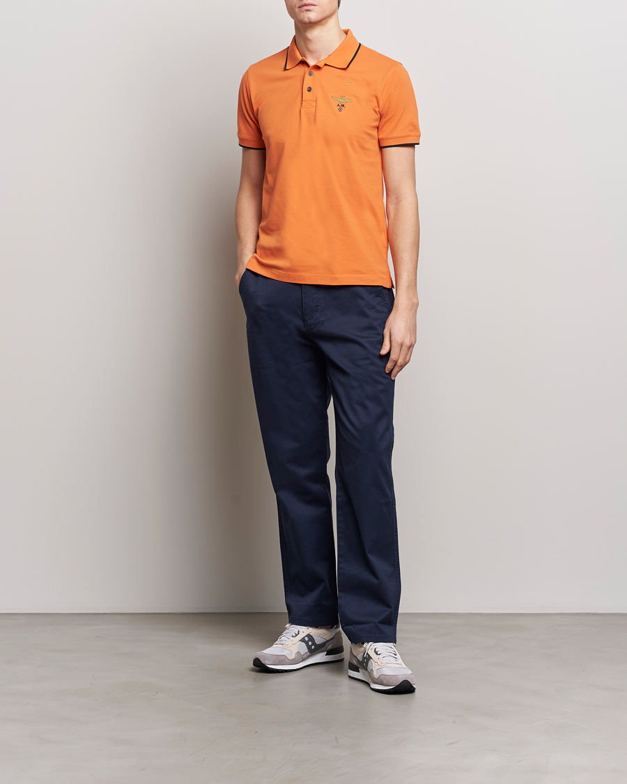 Hombres | Polos | Aeronautica Militare | Garment Dyed Cotton Polo Carrot Orange