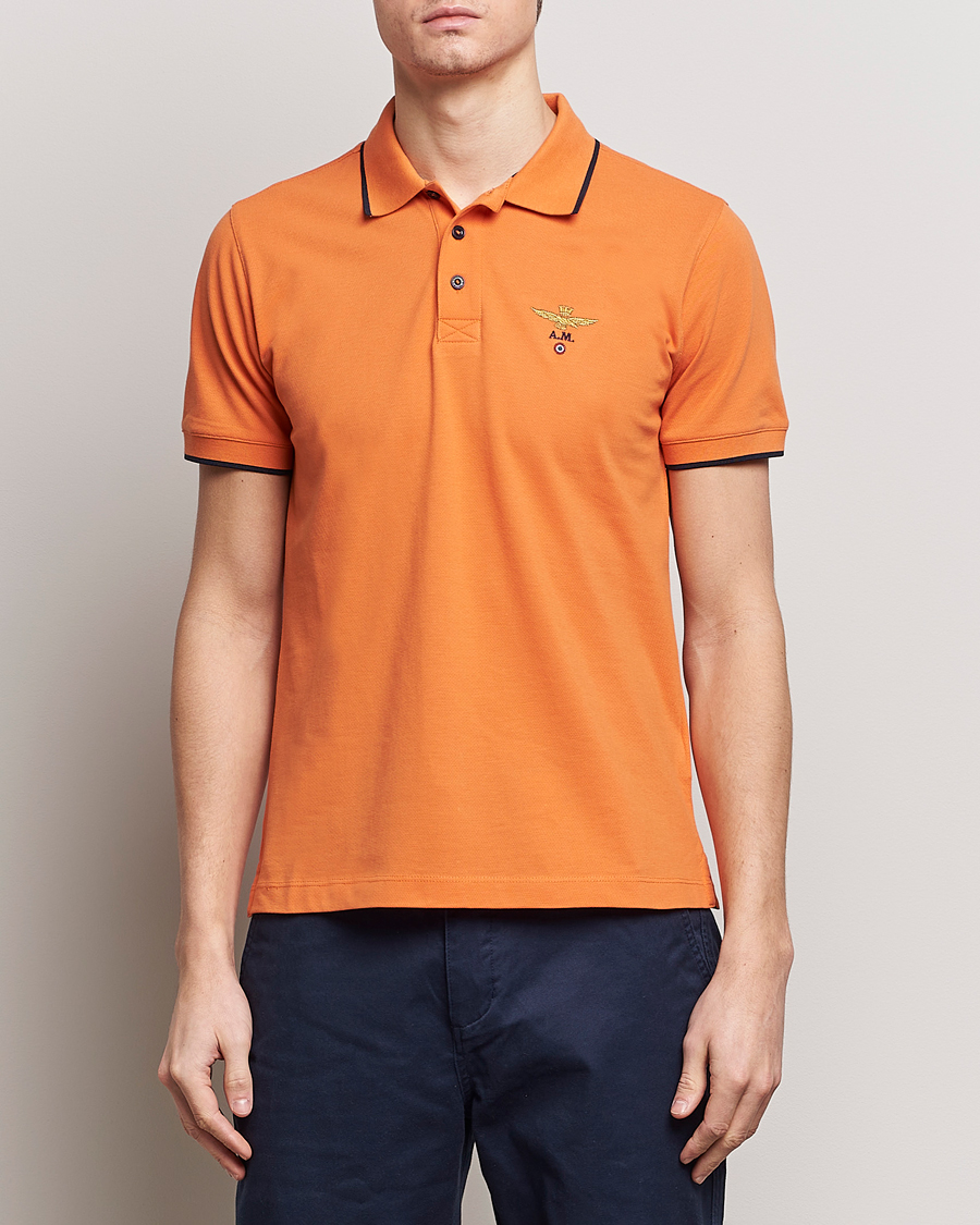 Hombres | Camisas polo de manga corta | Aeronautica Militare | Garment Dyed Cotton Polo Carrot Orange