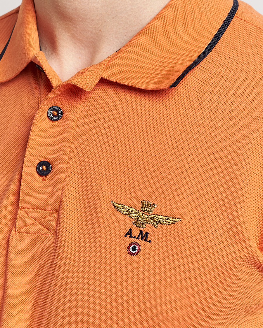 Hombres | Polos | Aeronautica Militare | Garment Dyed Cotton Polo Carrot Orange
