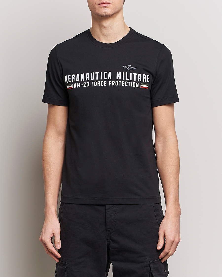 Hombres | Camisetas negras | Aeronautica Militare | Logo Crew Neck T-Shirt Jet Black