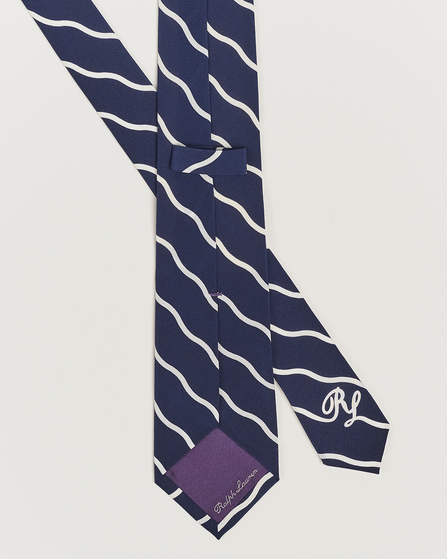 Hombres |  | Ralph Lauren Purple Label | Striped Silk Tie Navy/White