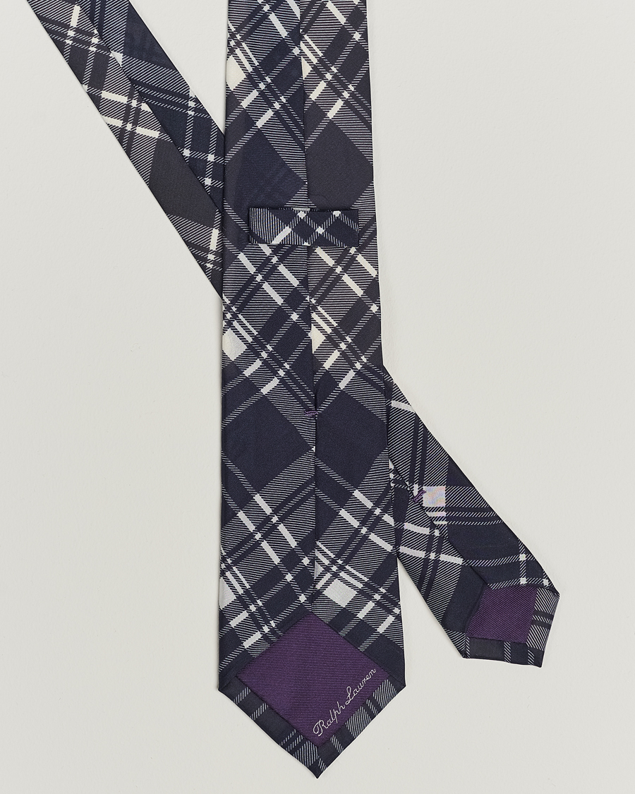 Hombres | Ralph Lauren Purple Label Monocolor Plaid Silk Tie Navy | Ralph Lauren Purple Label | Monocolor Plaid Silk Tie Navy
