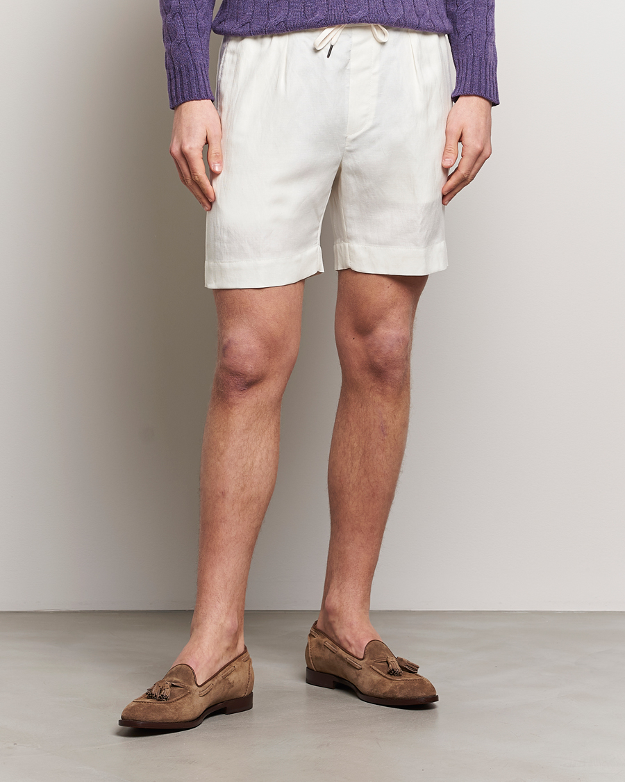 Hombres | Pantalones cortos de lino | Ralph Lauren Purple Label | Linen/Silk Drawstring Shorts White
