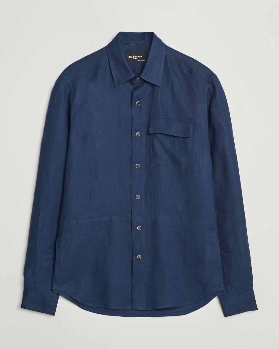 Hombres | Camisas | Kiton | Pure Linen Overshirt Dark Blue