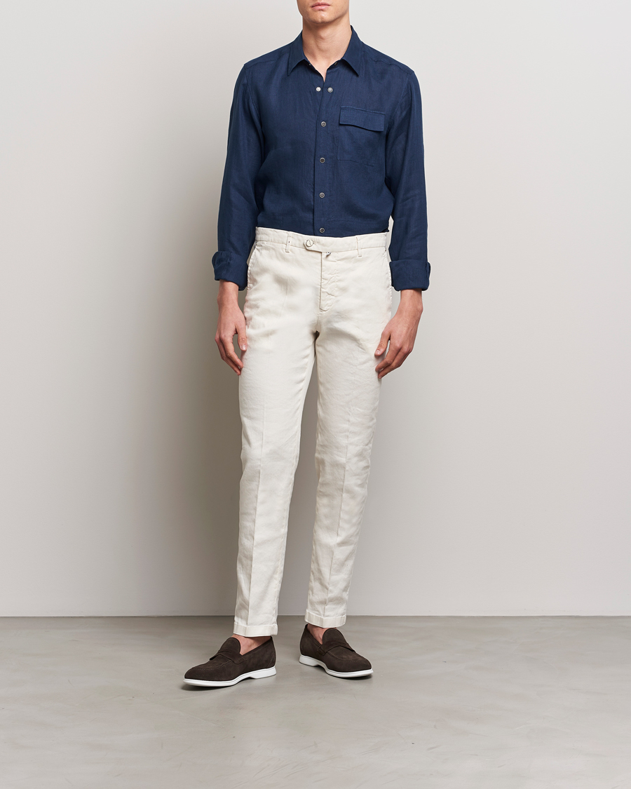 Hombres | Camisas | Kiton | Pure Linen Overshirt Dark Blue