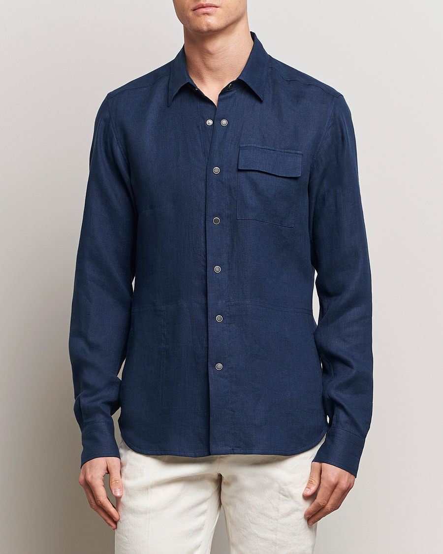 Hombres | Camisas | Kiton | Pure Linen Overshirt Dark Blue
