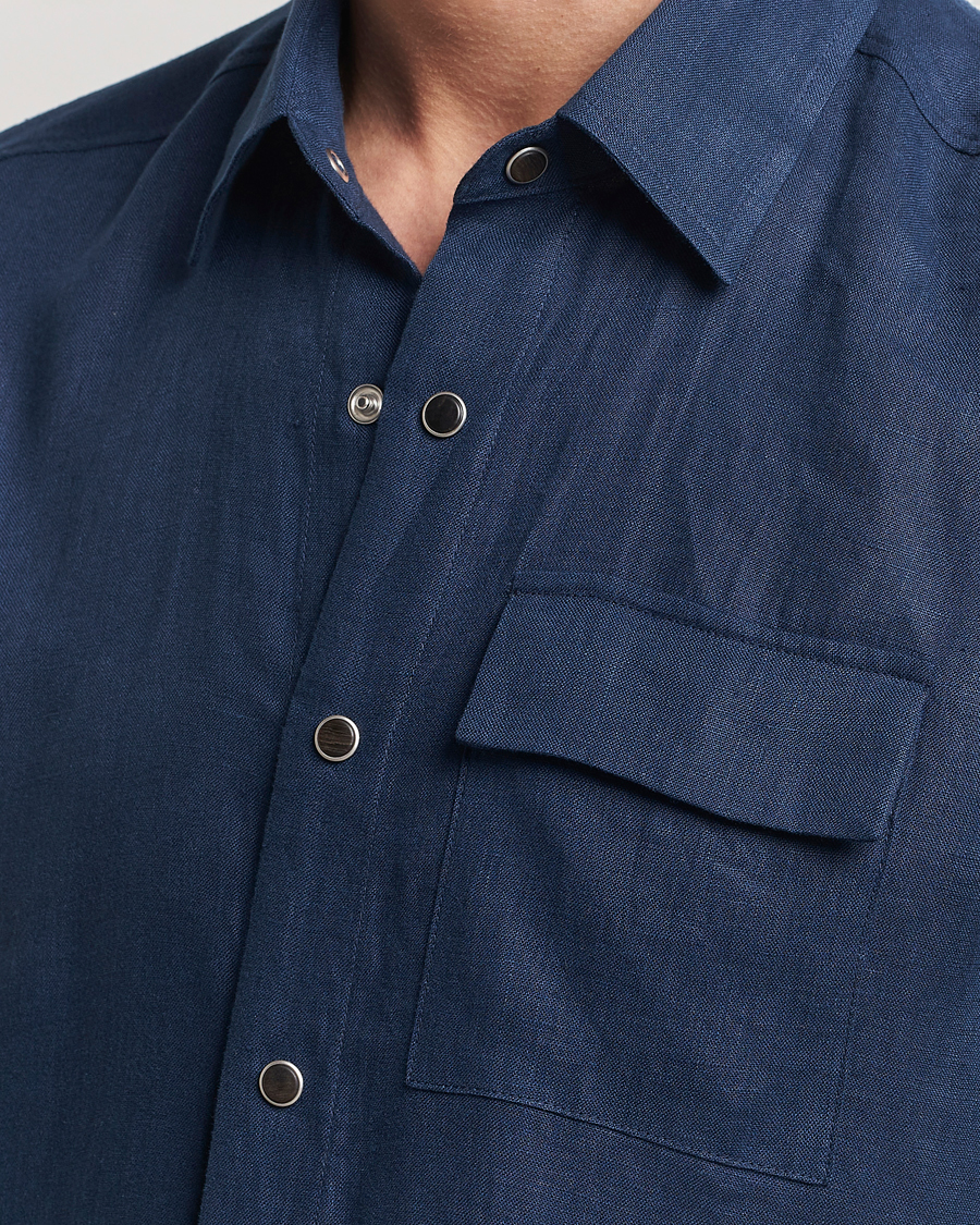 Hombres | Camisas | Kiton | Pure Linen Overshirt Dark Blue