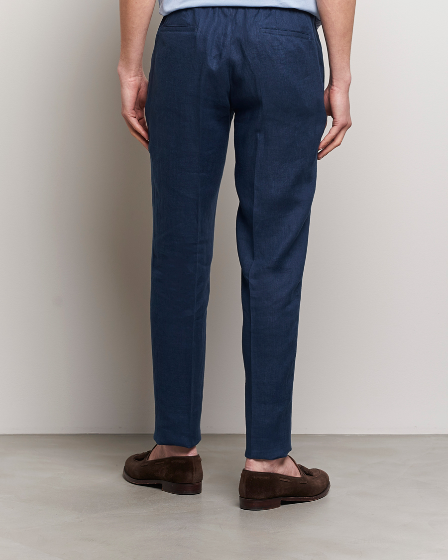 Hombres | Pantalones | Kiton | Pure Linen Drawstring Trousers Dark Blue