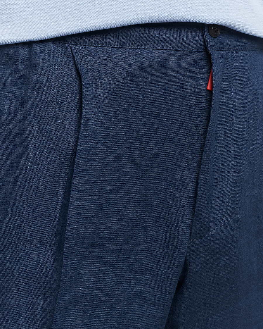 Hombres | Pantalones | Kiton | Pure Linen Drawstring Trousers Dark Blue