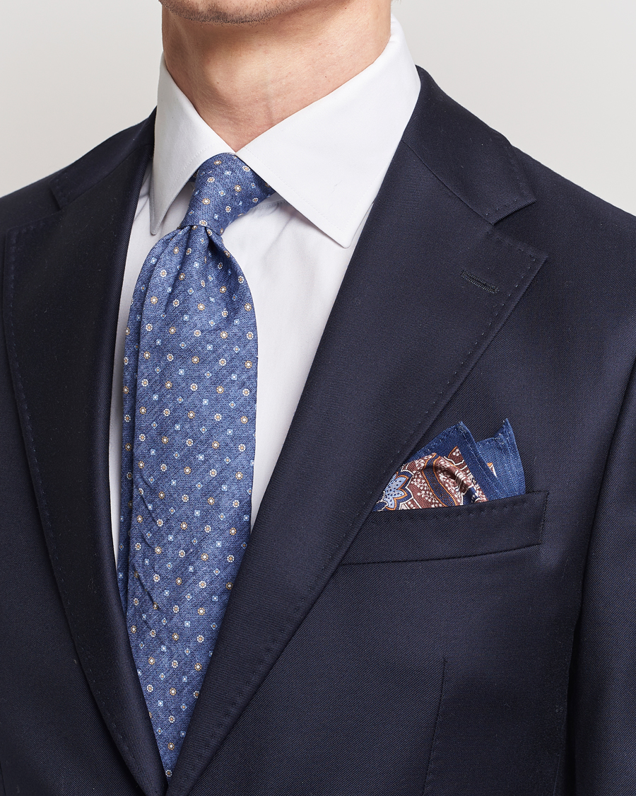 Hombres | Business casual | Amanda Christensen | Box Set Printed Linen 8cm Tie With Pocket Square Navy