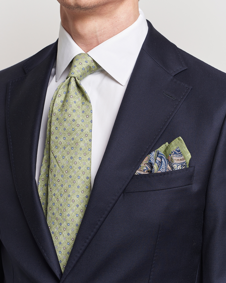 Hombres | Accesorios | Amanda Christensen | Box Set Printed Linen 8cm Tie With Pocket Square Green