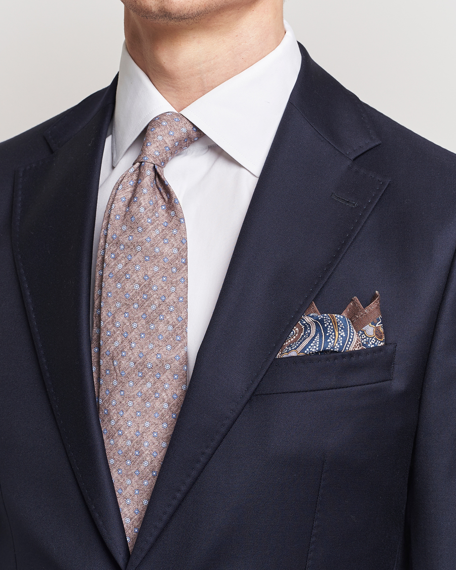 Hombres | Business casual | Amanda Christensen | Box Set Printed Linen 8cm Tie With Pocket Square Brown