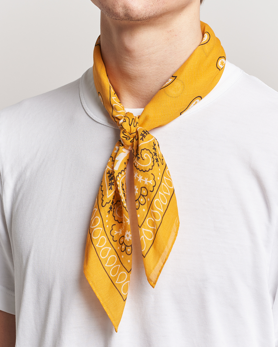 Men | Dress Scarves | Amanda Christensen | Cotton Voilé Printed Paisley Bandana Yellow