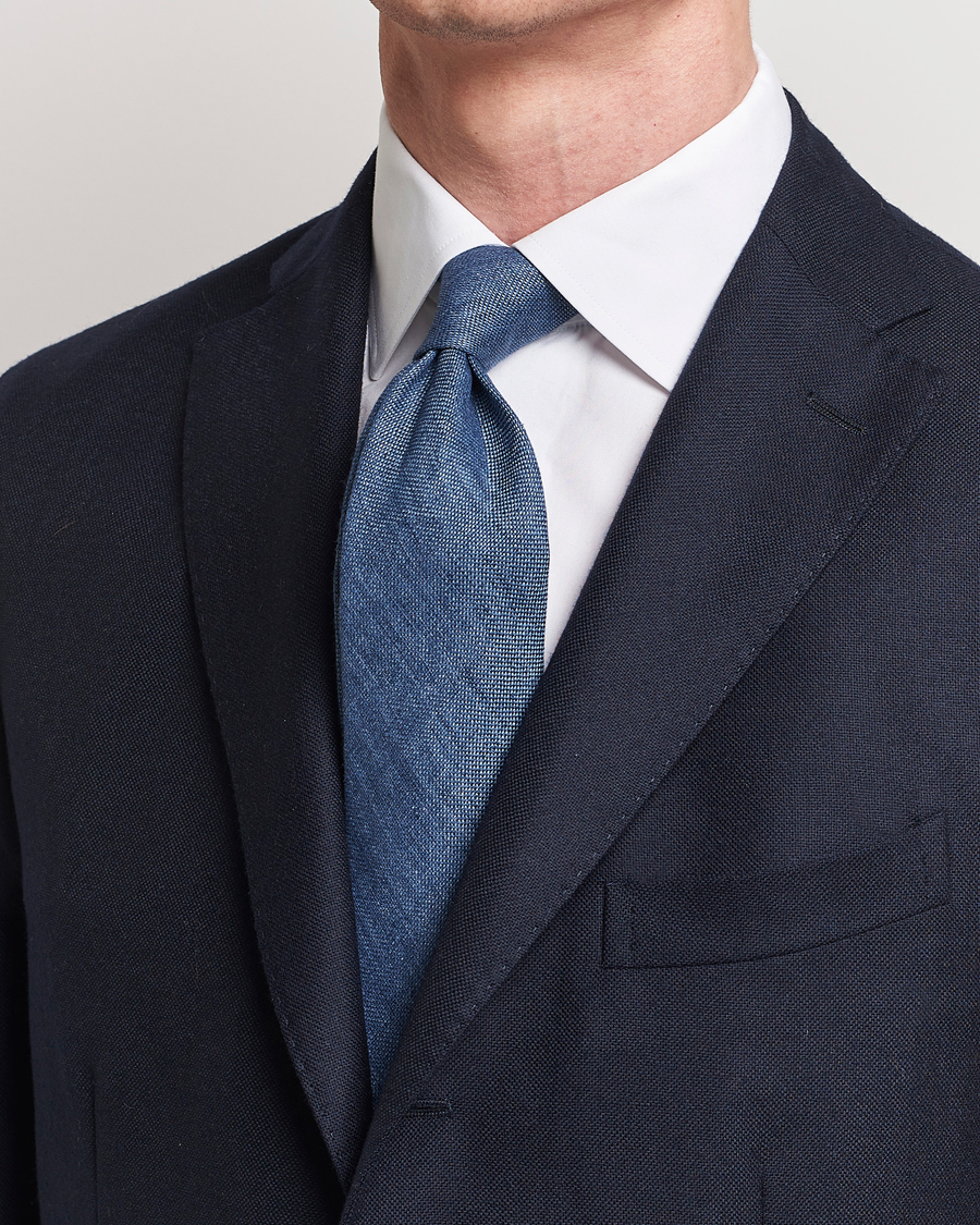 Hombres | Corbatas | Amanda Christensen | Amanda ChristensenHopsack Linen 8cm TieBlue
