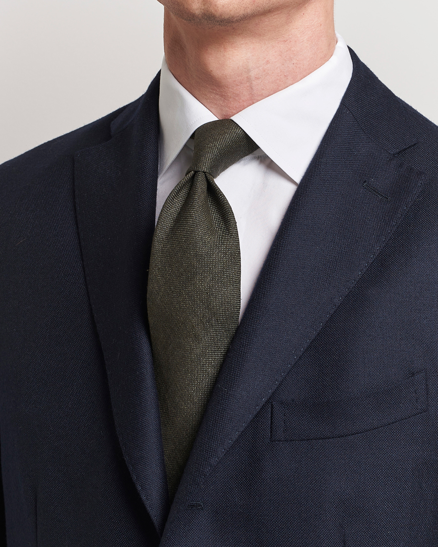 Hombres | Corbatas | Amanda Christensen | Amanda ChristensenHopsack Linen 8cm TieDark Olive